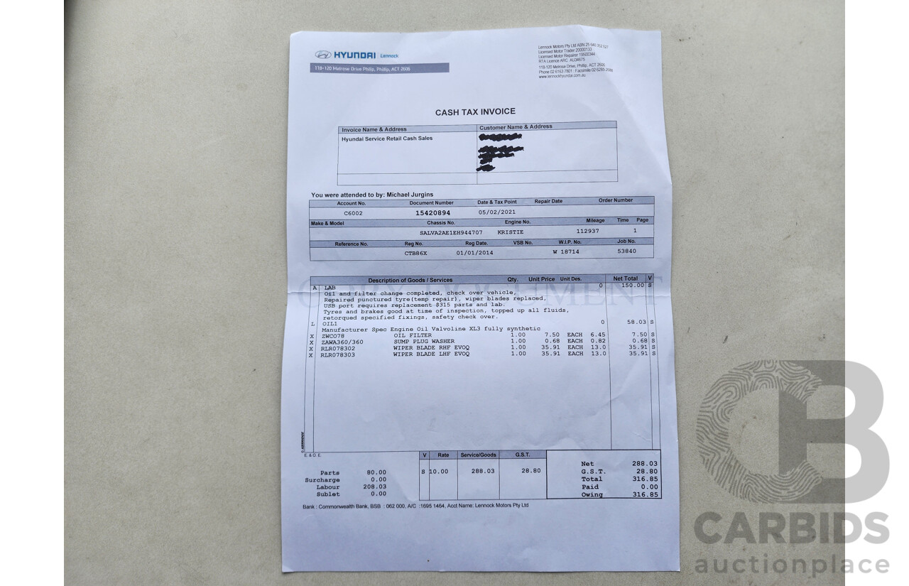 6/2014 Range Rover Evoque SD4 PURE LV MY14 5d Wagon Black 2.2L