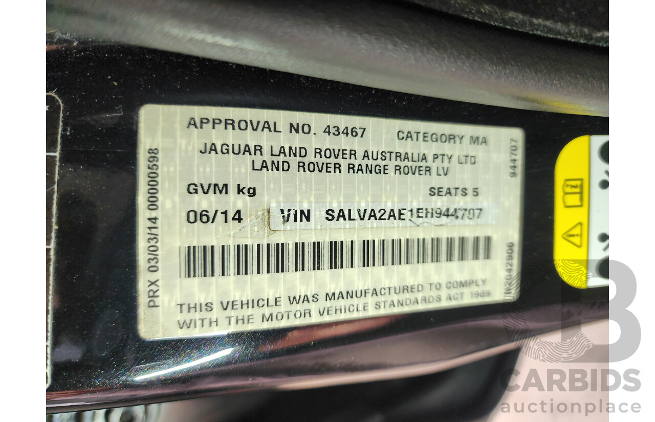 6/2014 Range Rover Evoque SD4 PURE LV MY14 5d Wagon Black 2.2L