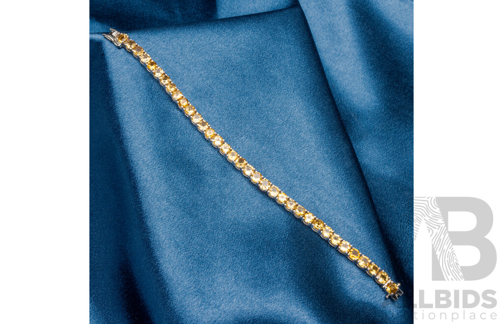 925 Sterling Silver Tennis Bracelet with Round Citrines. Length - 18.5cms