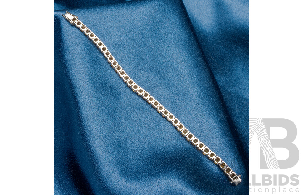925 Sterling Silver Tennis Bracelet with Round Citrines. Length - 18.5cms