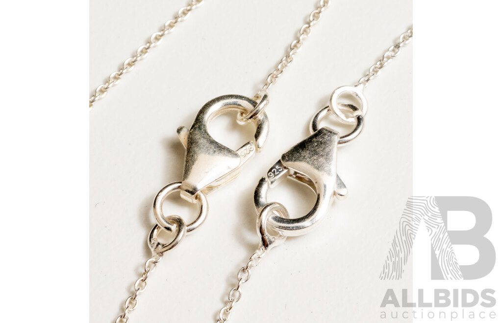 925 Sterling Silver Half Honeycomb Lattice Pendant Necklaces with Green Chalcedony and Moonstone. Lot of 2 - 5.2gms