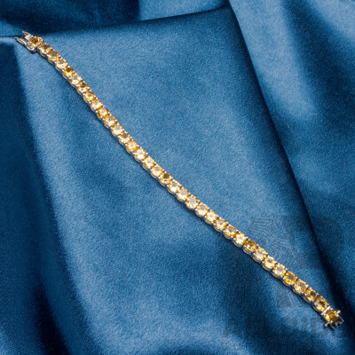 925 Sterling Silver Tennis Bracelet with Round Citrines. Length - 18.5cms