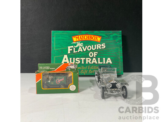 Matchbox Diecast Flavors of Australia Limited Edition Gift Set with Lledo Castrol Ford Van and Franklin Mint 1907 Rolls Royce Silver Ghost