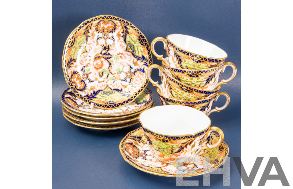 11 Piece Porcelain Royal Crown Derby Imari Teacup & Saucer Set