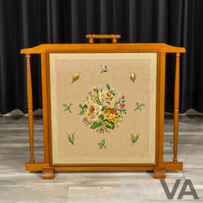 Vintage Oak Tapestry Fire Screen