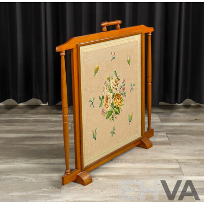 Vintage Oak Tapestry Fire Screen