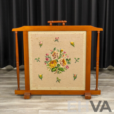 Vintage Oak Tapestry Fire Screen