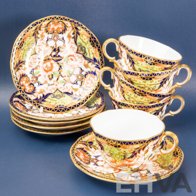 11 Piece Porcelain Royal Crown Derby Imari Teacup & Saucer Set