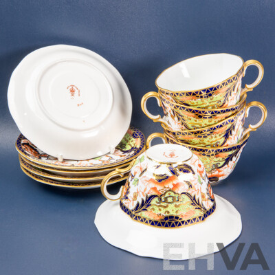 11 Piece Porcelain Royal Crown Derby Imari Teacup & Saucer Set