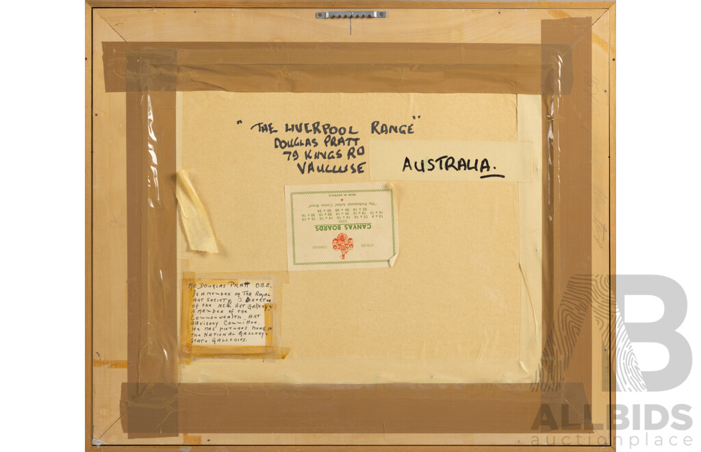 Douglas Pratt, (20th Century, Australian, 1900-1972), The Liverpool Range, Beautiful Vintage Original Oil on Canvas Board, 43 x 51 cm (frame)