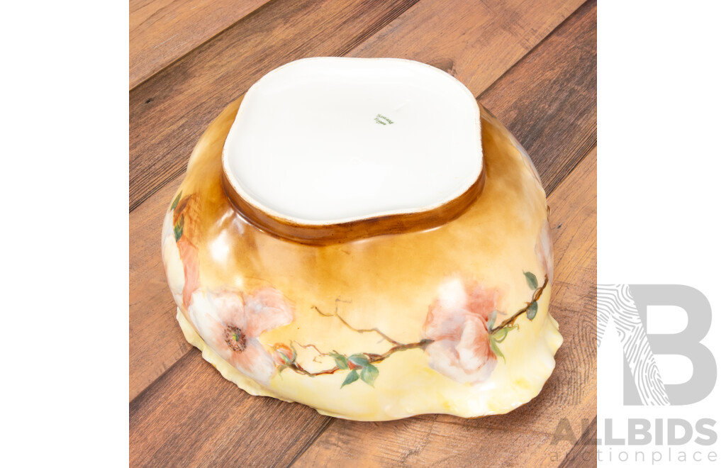 Haviland Limoges France Large Scalloped Bowl with Handle and Spout Pink Floral