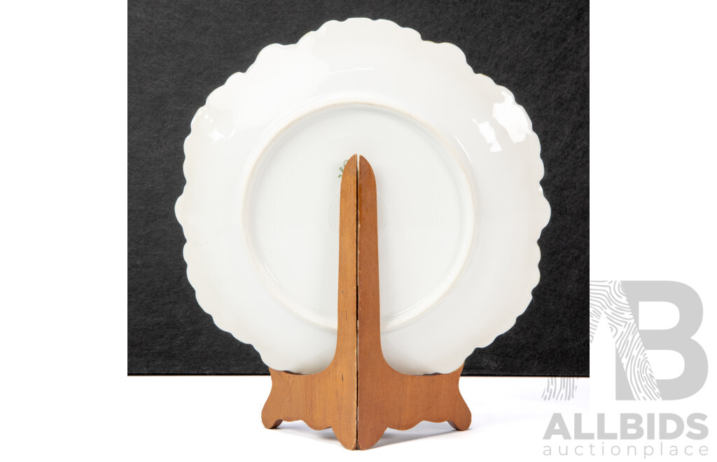 W&G Limoges France Decorative Floral Plate with Wooden Display Stand