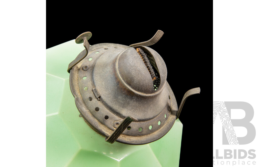 Antique Oil Lamp with Pink Floral Design