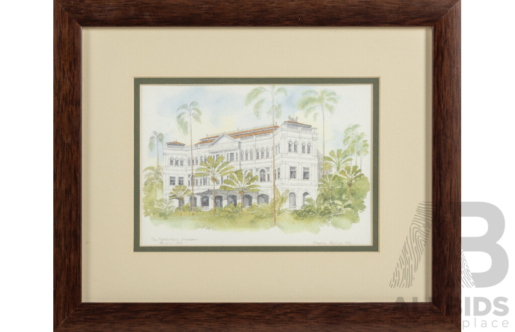 Graham Byfield, (20th Century, British), Club Street Chinatown, Ann Siang Hill & The Raffles Hotel, Singapore, Lovely Trio of Framed Colour Prints After Original Watercolours, 24 x 29 cm (frames) (3)