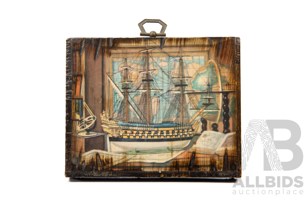 Artists Unknown, (20th Century), Nice Collection of Four Vintage Miniature Decoupage Grand Ships on Burnished Wooden Panels, 11 x 13 cm & 13 x 11 cm (4)