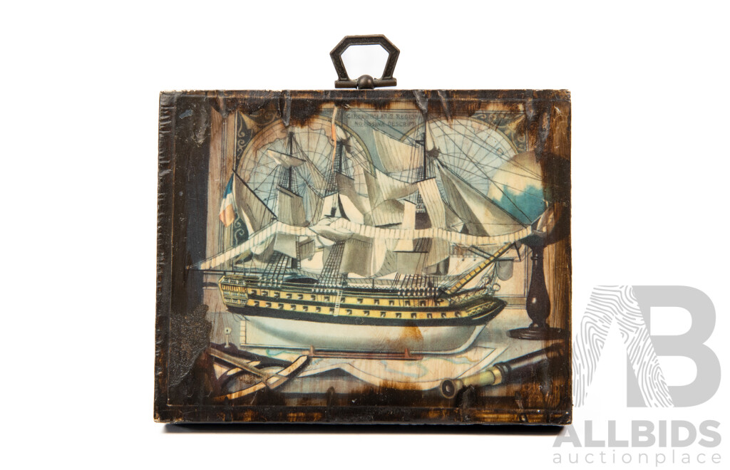 Artists Unknown, (20th Century), Nice Collection of Four Vintage Miniature Decoupage Grand Ships on Burnished Wooden Panels, 11 x 13 cm & 13 x 11 cm (4)