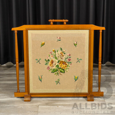 Vintage Oak Tapestry Fire Screen
