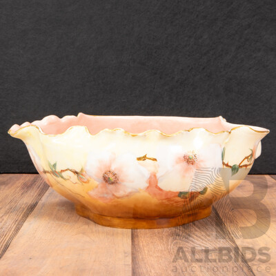 Haviland Limoges France Large Scalloped Bowl with Handle and Spout Pink Floral