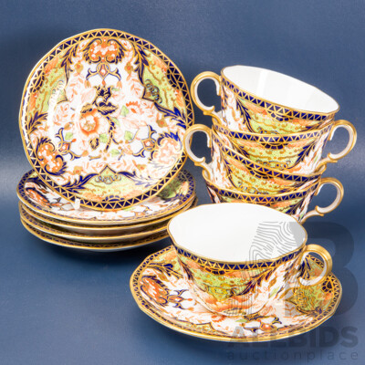 11 Piece Porcelain Royal Crown Derby Imari Teacup & Saucer Set