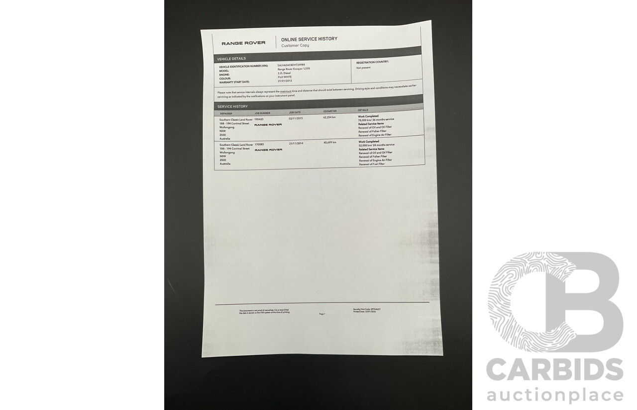 1/2013 Range Rover Evoque TD4 Pure LV MY13 5d Wagon Fuji White Turbo Diesel 2.2L