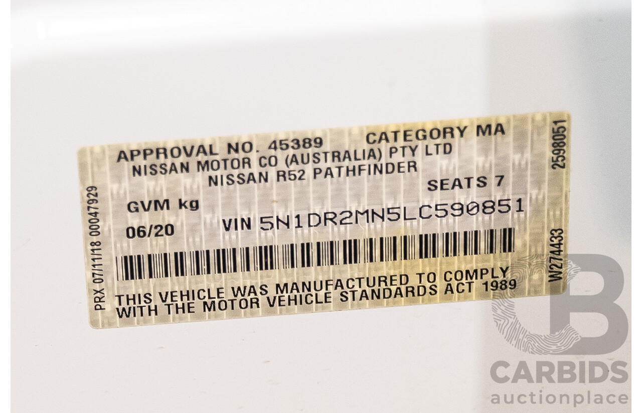 06/2020 Nissan Pathfinder ST (FWD) R52 MY19 SERIES III 4d Wagon Ivory White Pearl V6 3.5L