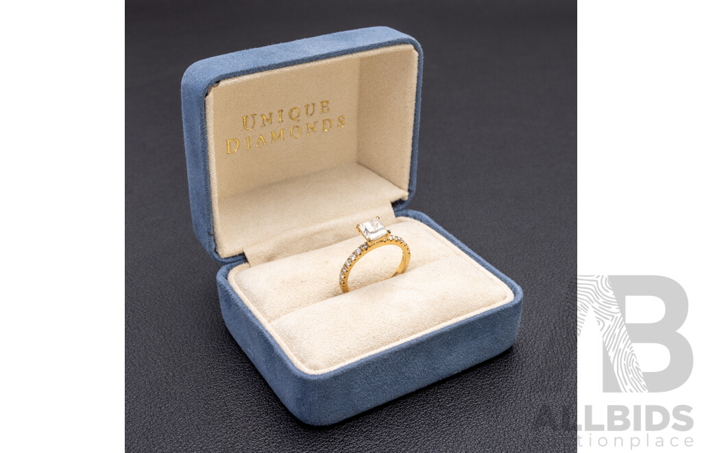 18ct Yellow Gold Natural Princess Cut and Pave Engagement Ring - Size J.5
