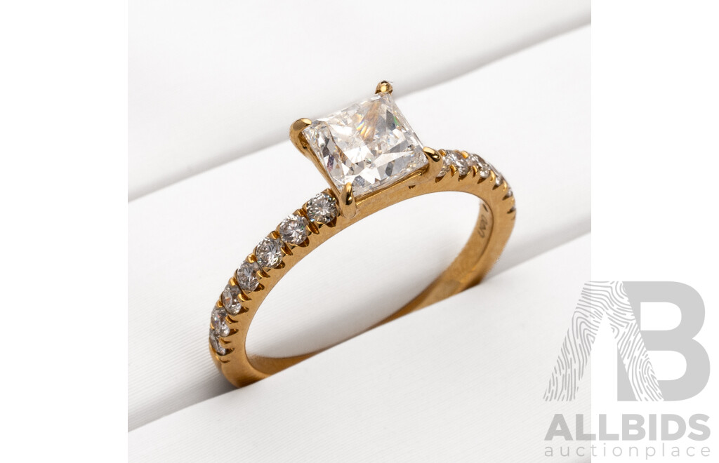 18ct Yellow Gold Natural Princess Cut and Pave Engagement Ring - Size J.5