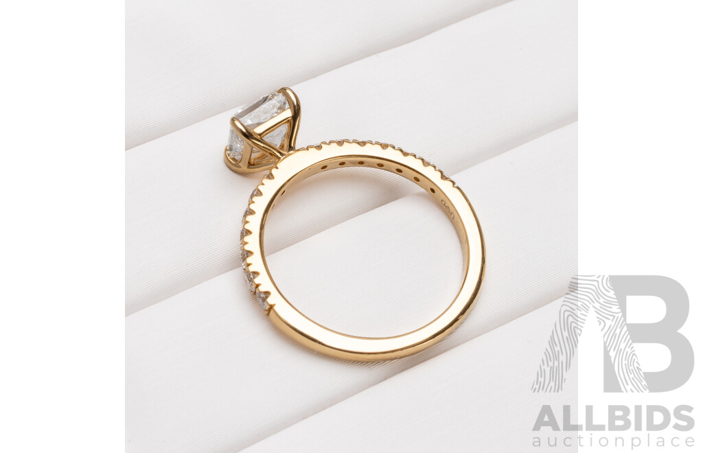 18ct Yellow Gold Natural Princess Cut and Pave Engagement Ring - Size J.5