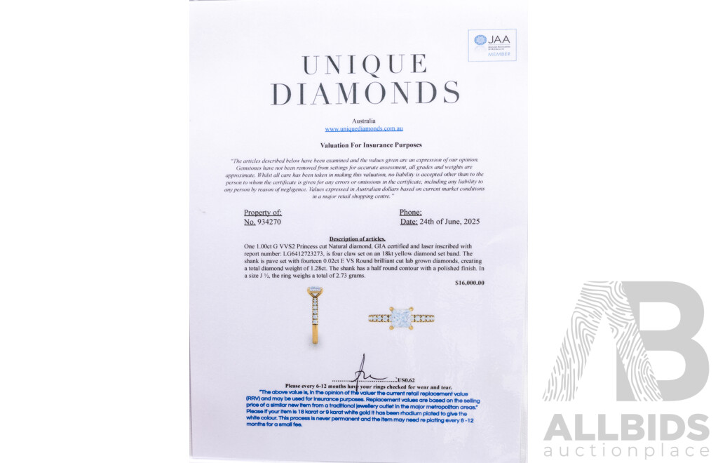 18ct Yellow Gold Natural Princess Cut and Pave Engagement Ring - Size J.5