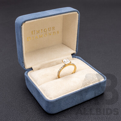 18ct Yellow Gold Natural Princess Cut and Pave Engagement Ring - Size J.5