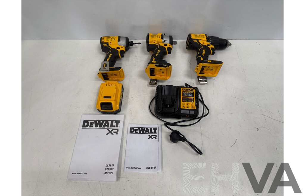 Kit of DeWalt Power Tools Including DCF709: 18V XR Brushless Hammer Drill Driver + DCF809: 18V XR Brushless Impact Driver + DCF922: 18V XR Brushless 1/2