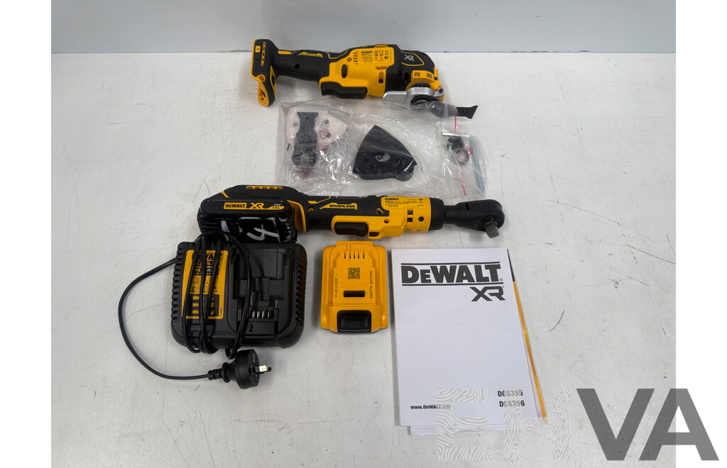 Kit of DeWalt Tools Including  DCF512N-XJ 18V XR Brushless Ratchet 1/2 in +  DCS356N-XJ 18V XR Brushless Oscillating Multi-Tool +  DCB115-XE XR Multi Voltage 4A Charger