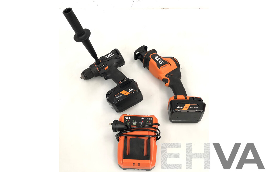 AEG 18 Volt Lithium Ion Cordless Power Tools - Lot of Two - with Batteries and Charger