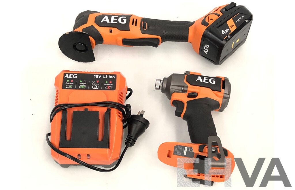AEG 18 Volt Lithium Ion Cordless Power Tools - Lot of Two - with Batteries and Charger