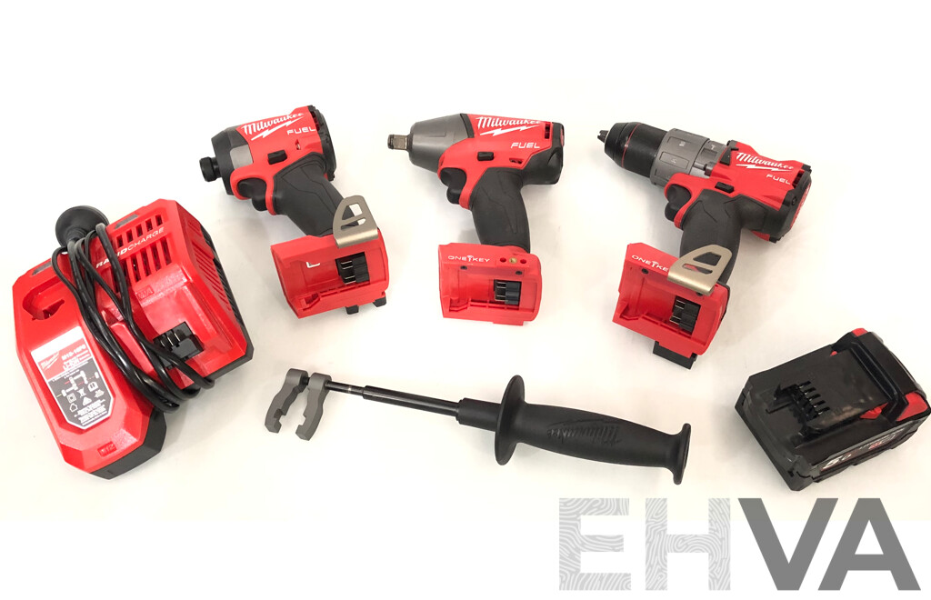 Milwaukee Fuel 18 Volt Lithium Ion Cordless Power Tools - Lot of Three- with One Battery and Charger