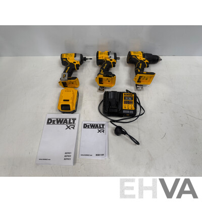 Kit of DeWalt Power Tools Including DCF709: 18V XR Brushless Hammer Drill Driver + DCF809: 18V XR Brushless Impact Driver + DCF922: 18V XR Brushless 1/2