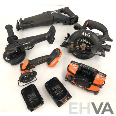 AEG 18 Volt Lithium Ion Cordless Power Tools - Lot of Four - with Two Batteries and Charger