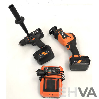 AEG 18 Volt Lithium Ion Cordless Power Tools - Lot of Two - with Batteries and Charger