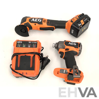 AEG 18 Volt Lithium Ion Cordless Power Tools - Lot of Two - with Batteries and Charger