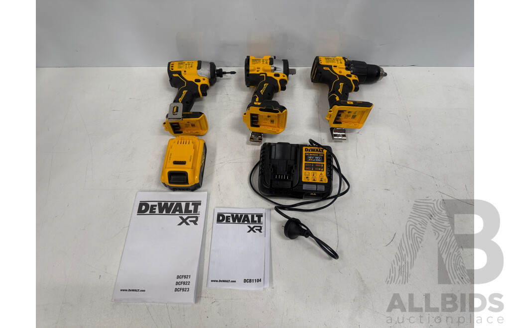 Kit of DeWalt Power Tools Including DCF709: 18V XR Brushless Hammer Drill Driver + DCF809: 18V XR Brushless Impact Driver + DCF922: 18V XR Brushless 1/2