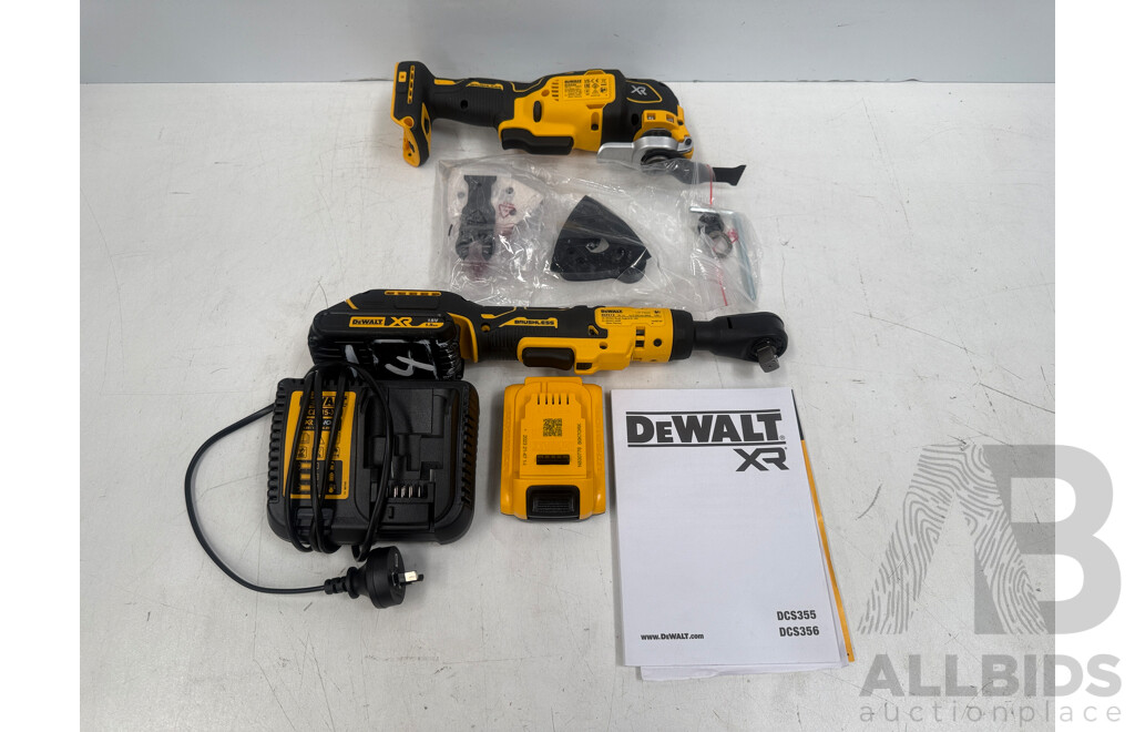 Kit of DeWalt Tools Including  DCF512N-XJ 18V XR Brushless Ratchet 1/2 in +  DCS356N-XJ 18V XR Brushless Oscillating Multi-Tool +  DCB115-XE XR Multi Voltage 4A Charger