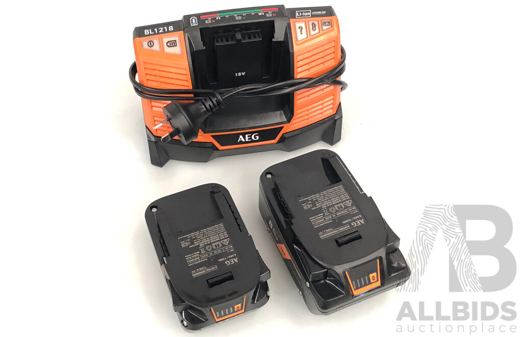 AEG 18 Volt Lithium Ion Cordless Power Tools - Lot of Four - with Two Batteries and Charger