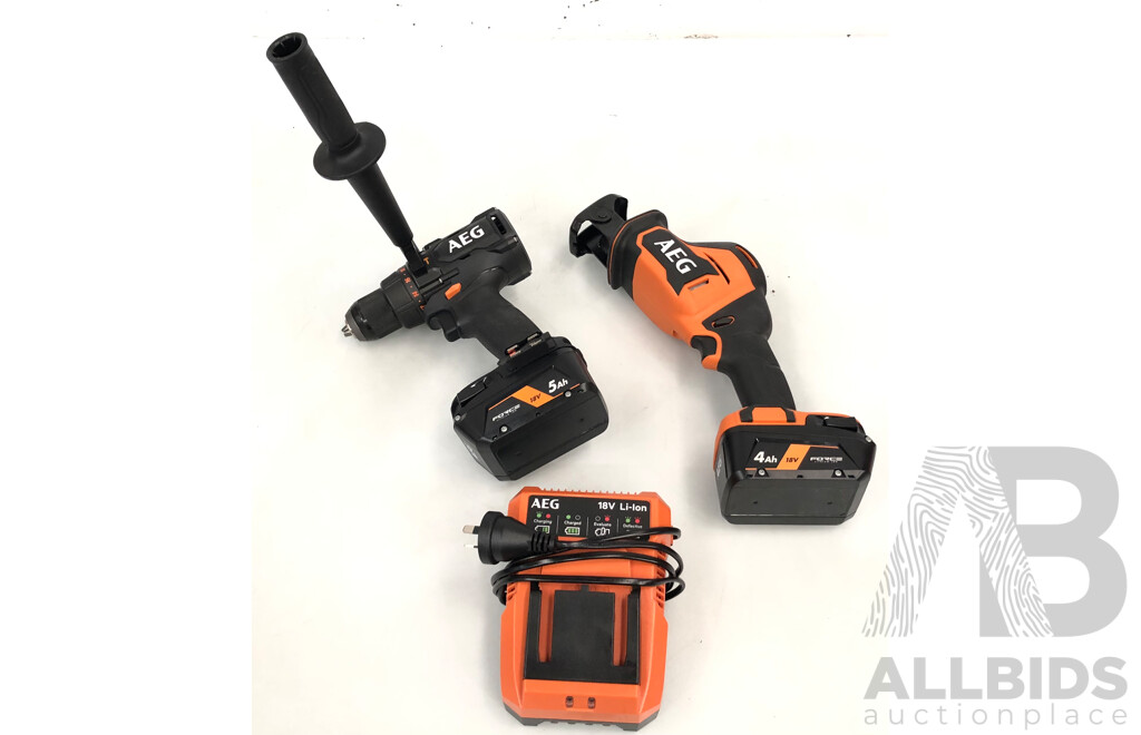 AEG 18 Volt Lithium Ion Cordless Power Tools - Lot of Two - with Batteries and Charger