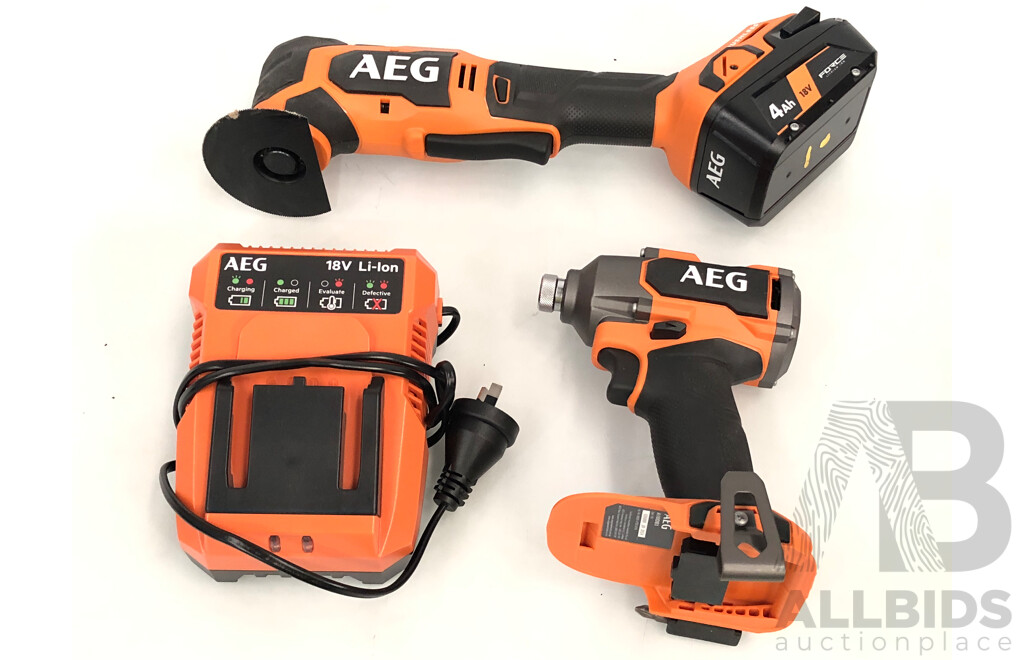 AEG 18 Volt Lithium Ion Cordless Power Tools - Lot of Two - with Batteries and Charger