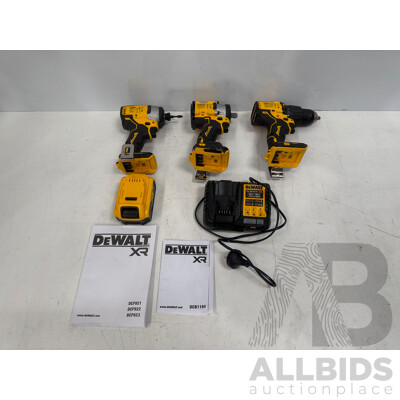 Kit of DeWalt Power Tools Including DCF709: 18V XR Brushless Hammer Drill Driver + DCF809: 18V XR Brushless Impact Driver + DCF922: 18V XR Brushless 1/2