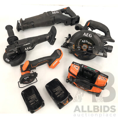 AEG 18 Volt Lithium Ion Cordless Power Tools - Lot of Four - with Two Batteries and Charger