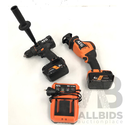AEG 18 Volt Lithium Ion Cordless Power Tools - Lot of Two - with Batteries and Charger