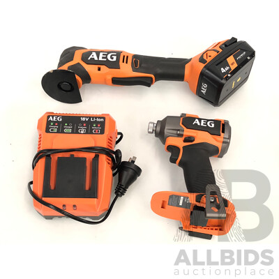 AEG 18 Volt Lithium Ion Cordless Power Tools - Lot of Two - with Batteries and Charger