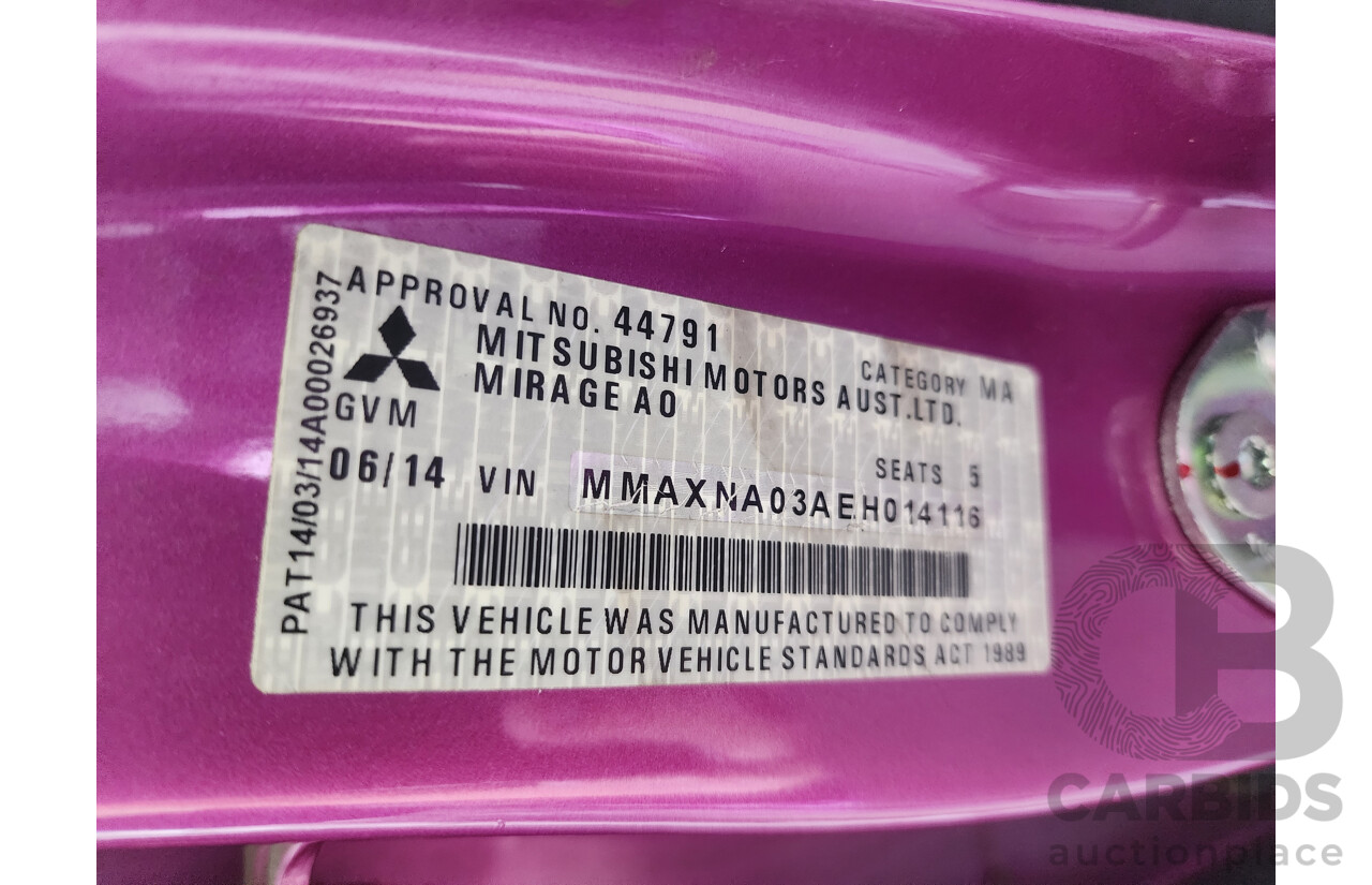 6/2014 Mitsubishi Mirage ES LA 5d Hatchback Pink 1.2L