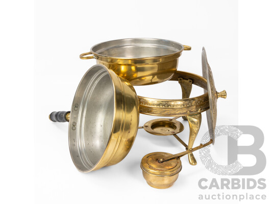 Iranian Reproduction Brass Elevated Chafing Dish with Fuel Burner